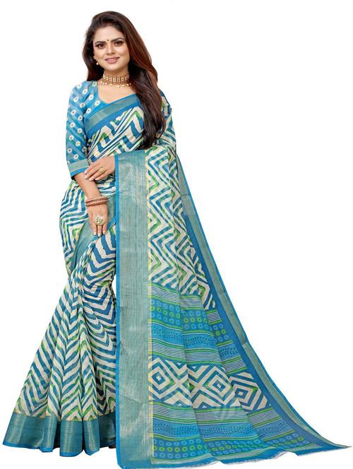 blue rayon woven chevron print saree - 19515795 - Very Small Image - 1