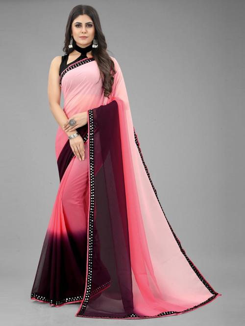 pink georgette striped saree - 19515984 - Very Small Image - 1