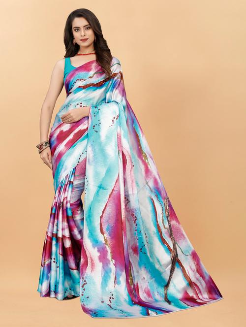 multi colored satin printed woven saree - 19516944 - Very Small Image - 1