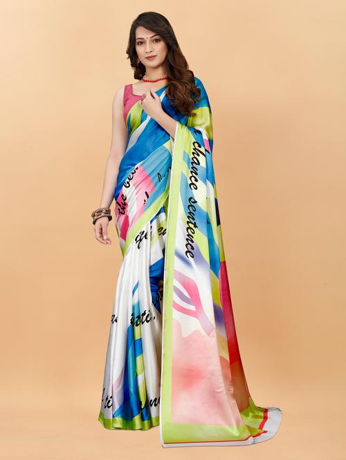 multi colored satin printed woven saree with blouse - 19516957 - Very Small Image - 1