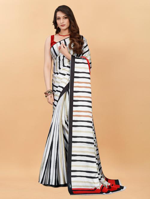 white satin striped woven saree - 19516970 - Very Small Image - 1