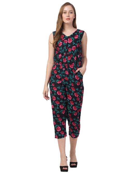 black rayon printed 3/4 jumpsuit - 19517352 - Very Small Image - 1