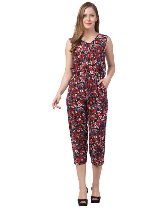 multi colored rayon printed 3/4 jumpsuit - 19517353 - Very Small Image - 1
