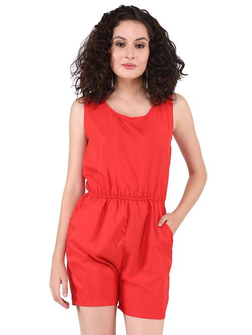 red crepe solid romper - 19517375 - Very Small Image - 1