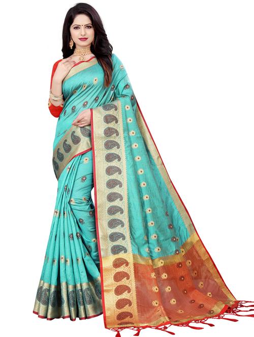 women's self design turquoise colored saree - 19517909 - Very Small Image - 1