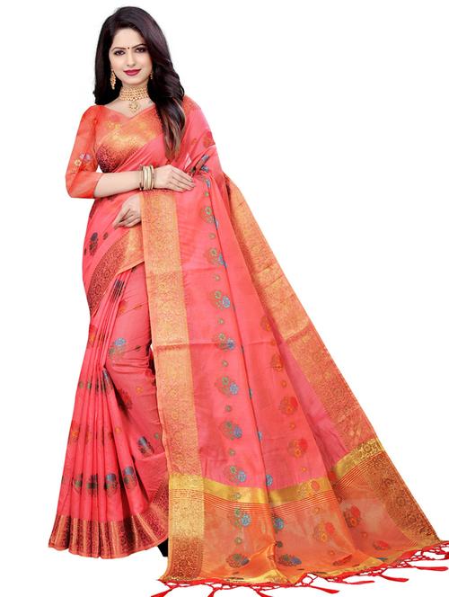 women's self design orange colored saree with blouse - 19517922 - Very Small Image - 1