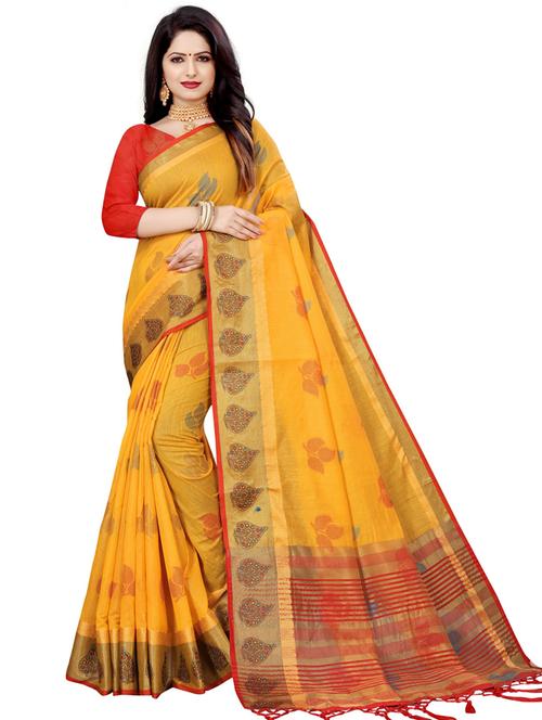 women's self design mustard colored saree with blouse - 19517938 - Very Small Image - 1