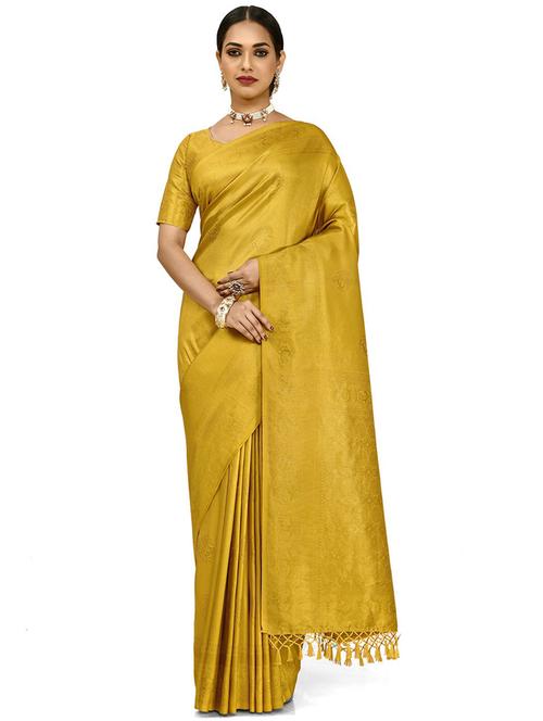 yellow silk kanjivaram saree - 19517950 - Very Small Image - 1