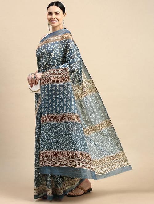 women's floral indigo colored saree - 19518046 - Very Small Image - 1