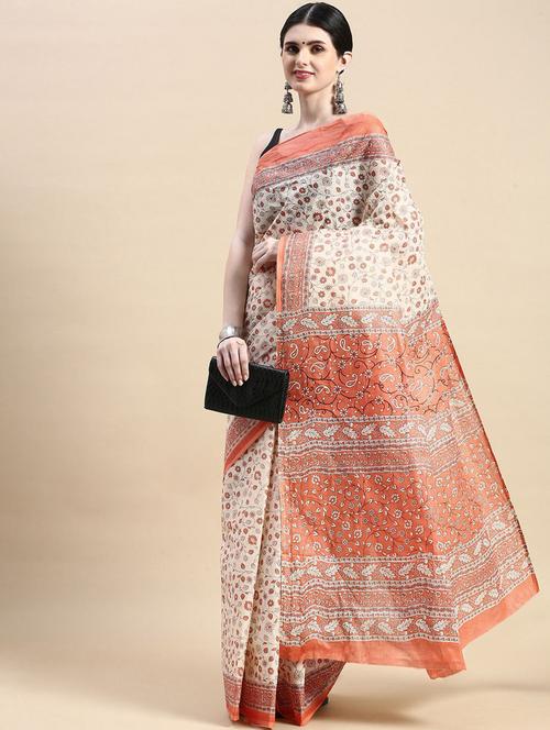 women's floral beige colored saree - 19518054 - Very Small Image - 1