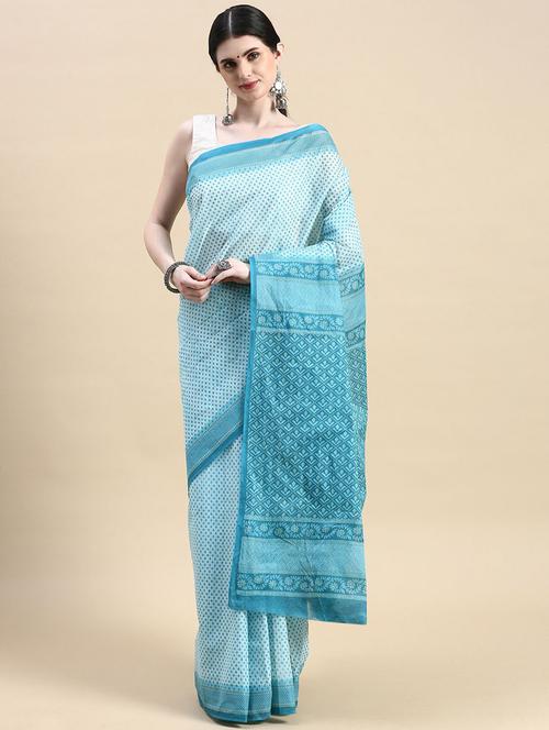 women's printed light blue colored saree - 19518073 - Very Small Image - 1