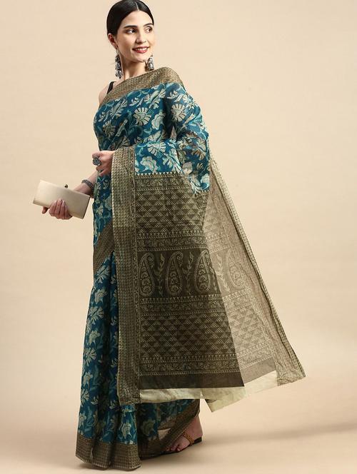 women's floral blue colored saree - 19518106 - Very Small Image - 1