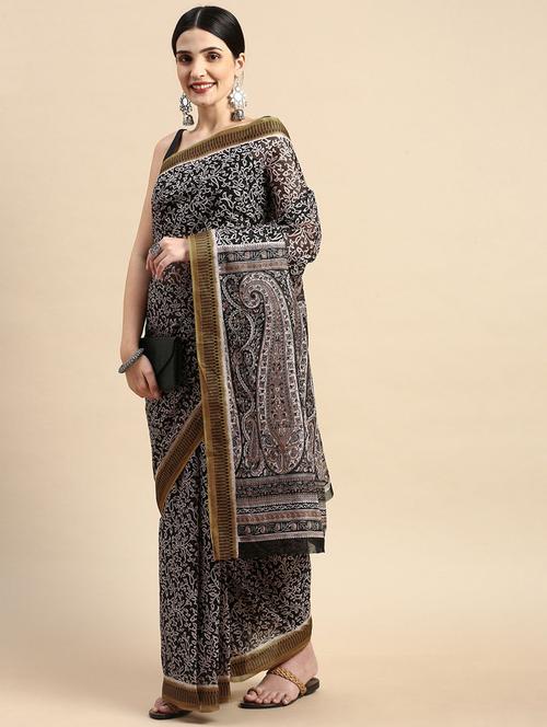 women's floral black colored saree - 19518178 - Very Small Image - 1