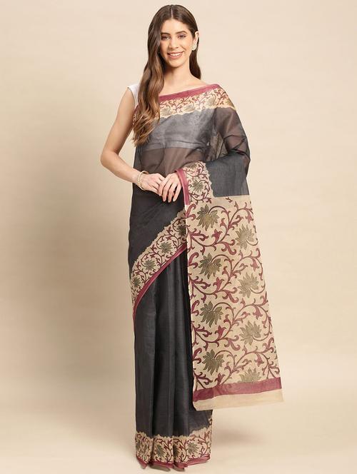 women's floral grey colored saree - 19518187 - Very Small Image - 1