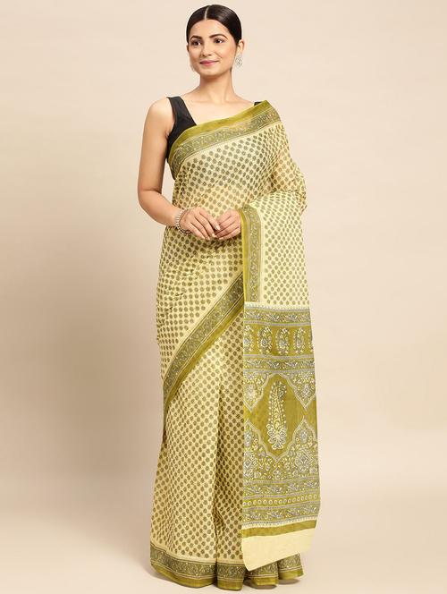 women's floral cream colored saree - 19518192 - Very Small Image - 1