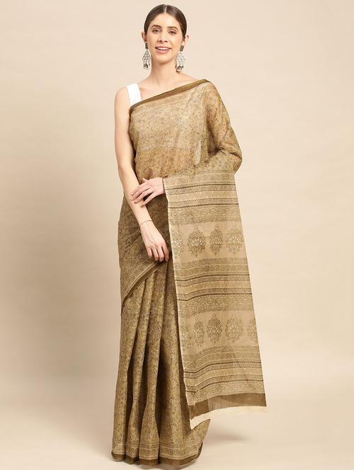 women's ajrakh brown colored saree - 19518228 - Very Small Image - 1