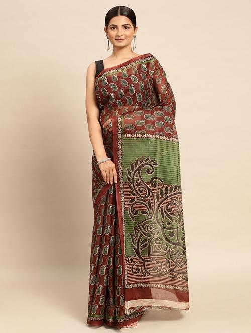 women's paisley brown colored saree - 19518235 - Very Small Image - 1