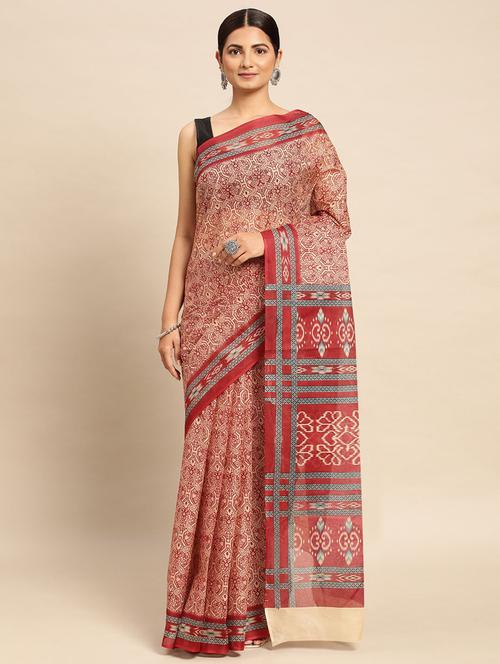red printed saree - 19518250 - Very Small Image - 1