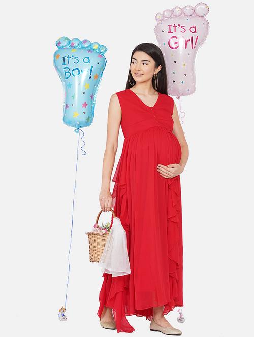 red solid maternity wear maxi dress - 19518316 - Very Small Image - 1