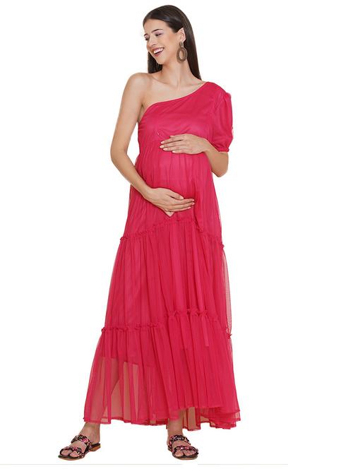 pink solid maternity wear maxi dress - 19518319 - Very Small Image - 1