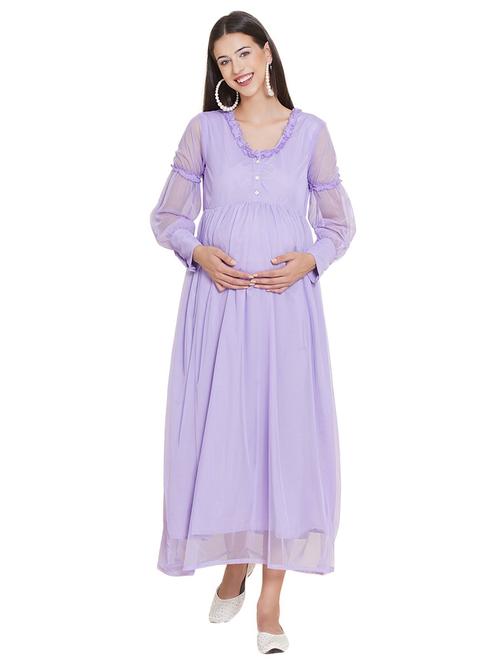 lavender solid maternity wear maxi dress - 19518320 - Very Small Image - 1