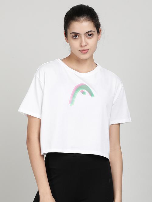 white cotton polyester blend crop tshirt - 19520018 - Very Small Image - 1