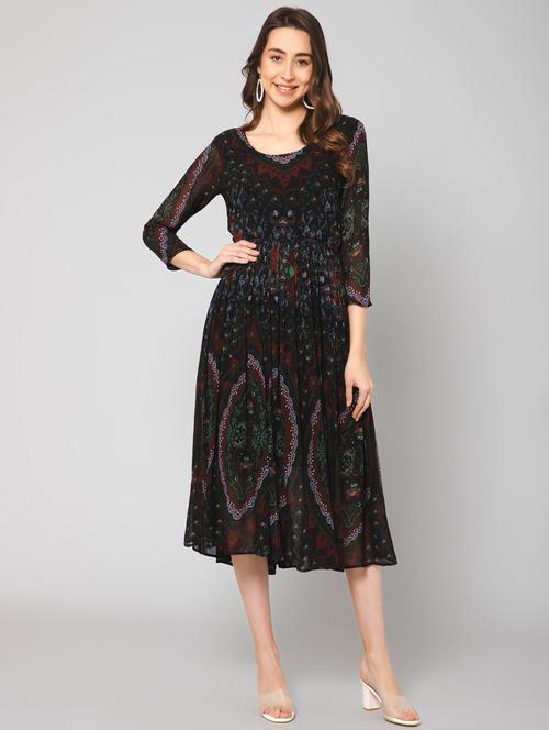 round neck printed a-line dress - 19522252 - Very Small Image - 1