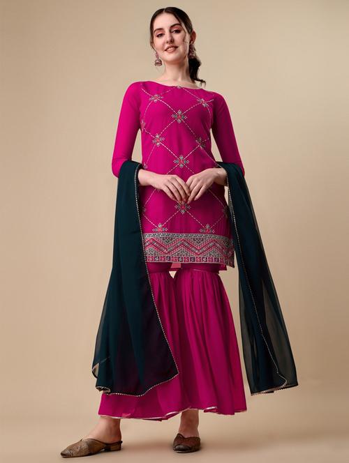 self design kurta sharara set - 19522395 - Very Small Image - 1