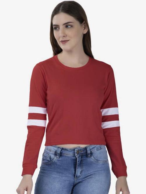 maroon round neck striped crop top - 19522647 - Very Small Image - 1
