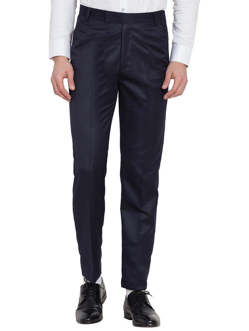 navy blue cotton flat front formal trouser - 19523871 - Very Small Image - 1