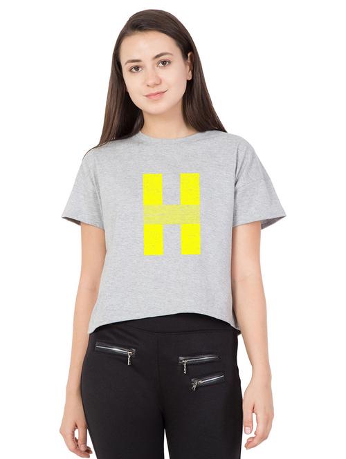 women round neck front print crop top - 19524627 - Very Small Image - 1
