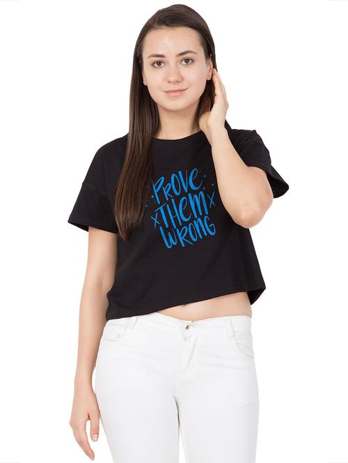 women round neck front print crop top - 19524652 - Very Small Image - 1
