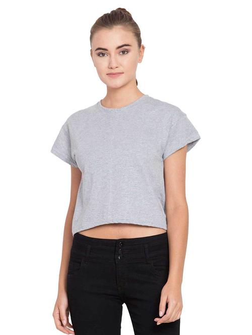 women round neck solid crop top - 19524735 - Very Small Image - 1