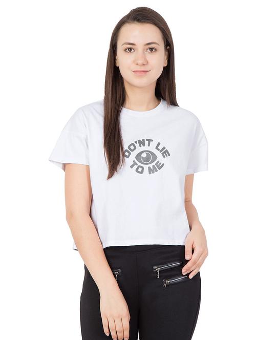 women round neck front print crop top - 19524756 - Very Small Image - 1