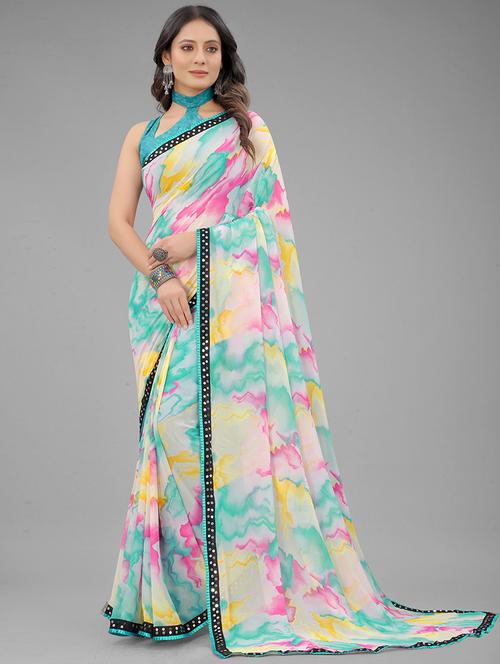 multi colored georgette printed woven saree with blouse - 19524889 - Very Small Image - 1