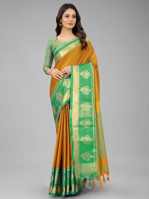 yellow dharmavaram saree with blouse - 19525149 - Very Small Image - 1