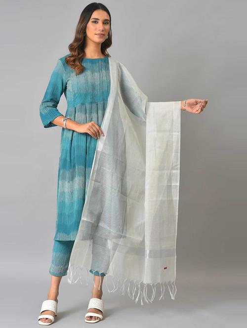 silver cotton dupatta - 19525572 - Very Small Image - 1