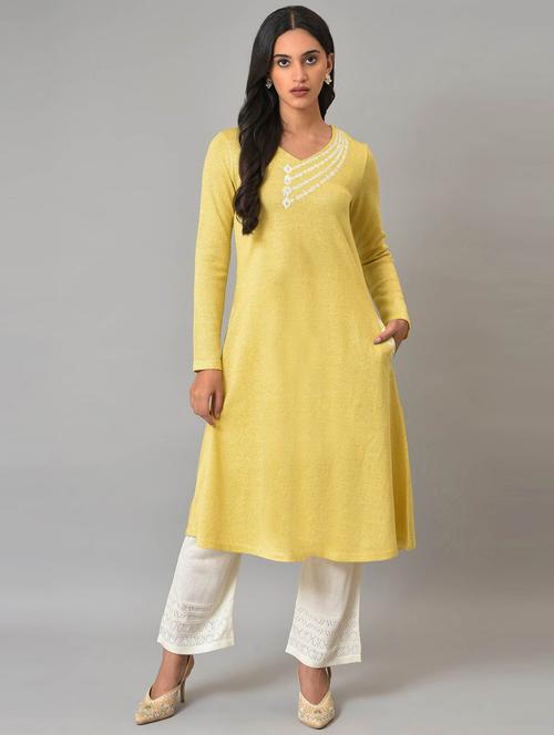 v-neck embroidered a-line kurta - 19528127 - Very Small Image - 1