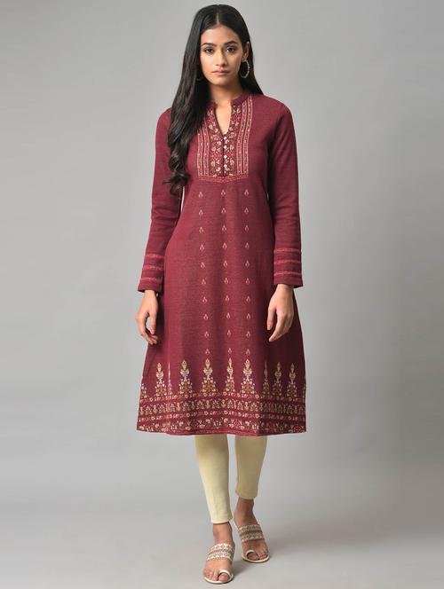 mandarin neck printed a-line kurta - 19528163 - Very Small Image - 1