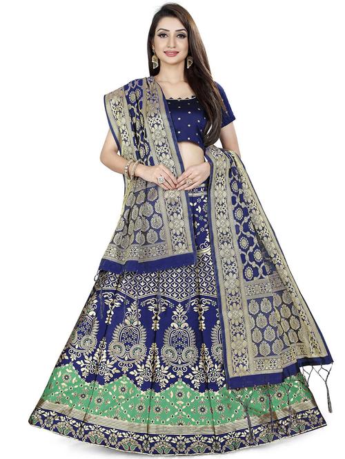 self design silk lehenga choli with dupatta set - 19528531 - Very Small Image - 1