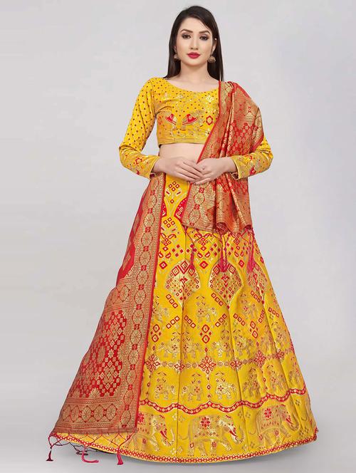 self design silk lehenga choli with dupatta set - 19528571 - Very Small Image - 1