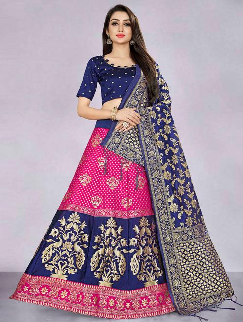 self design silk lehenga choli with dupatta set - 19528863 - Very Small Image - 1