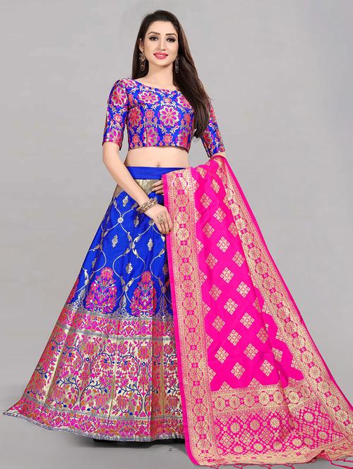 blue unstitched flared lehenga - 19528905 - Very Small Image - 1