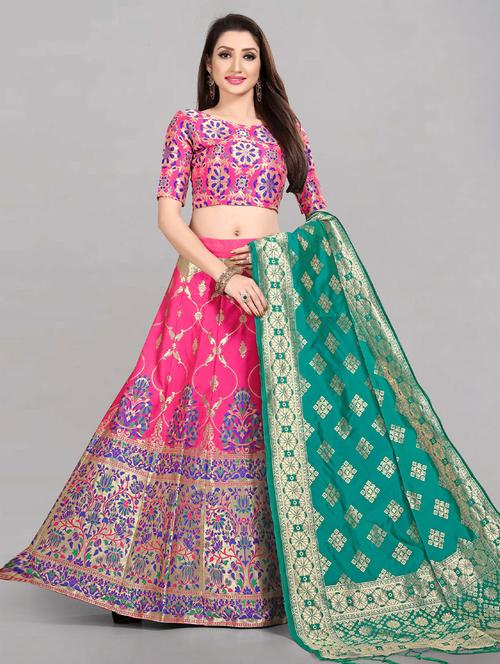 pink unstitched flared lehenga - 19528907 - Very Small Image - 1