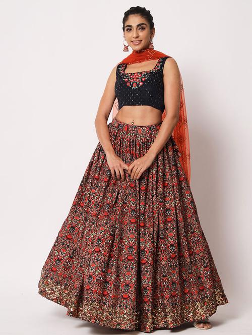 multi colored unstitched flared lehenga - 19528940 - Very Small Image - 1