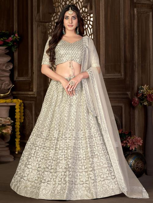 off white unstitched flared lehenga - 19528943 - Very Small Image - 1