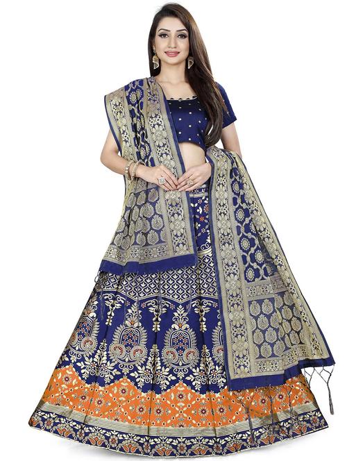 blue unstitched flared lehenga - 19529013 - Very Small Image - 1