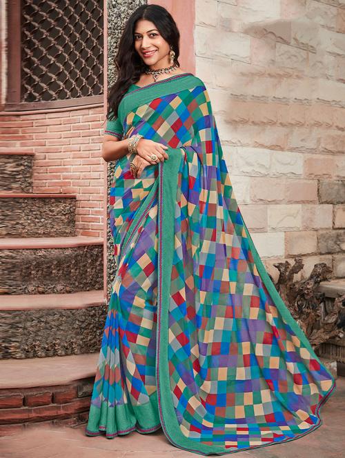 self designed printed saree with blouse - 19529118 - Very Small Image - 1