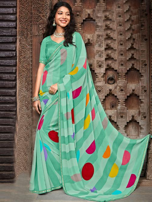 green printed saree with blouse - 19529129 - Very Small Image - 1