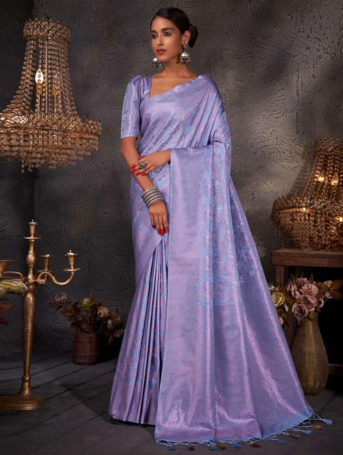 blue self design woven saree with blouse - 19529204 - Very Small Image - 1